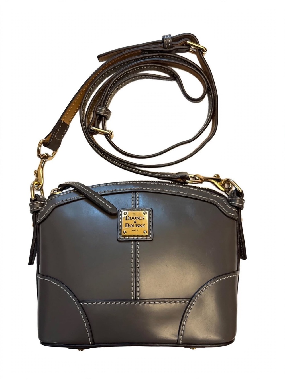 Dooney & Bourke Mini Domed Satchel Crossbody – Taupe / Grey Smooth Leather 8"